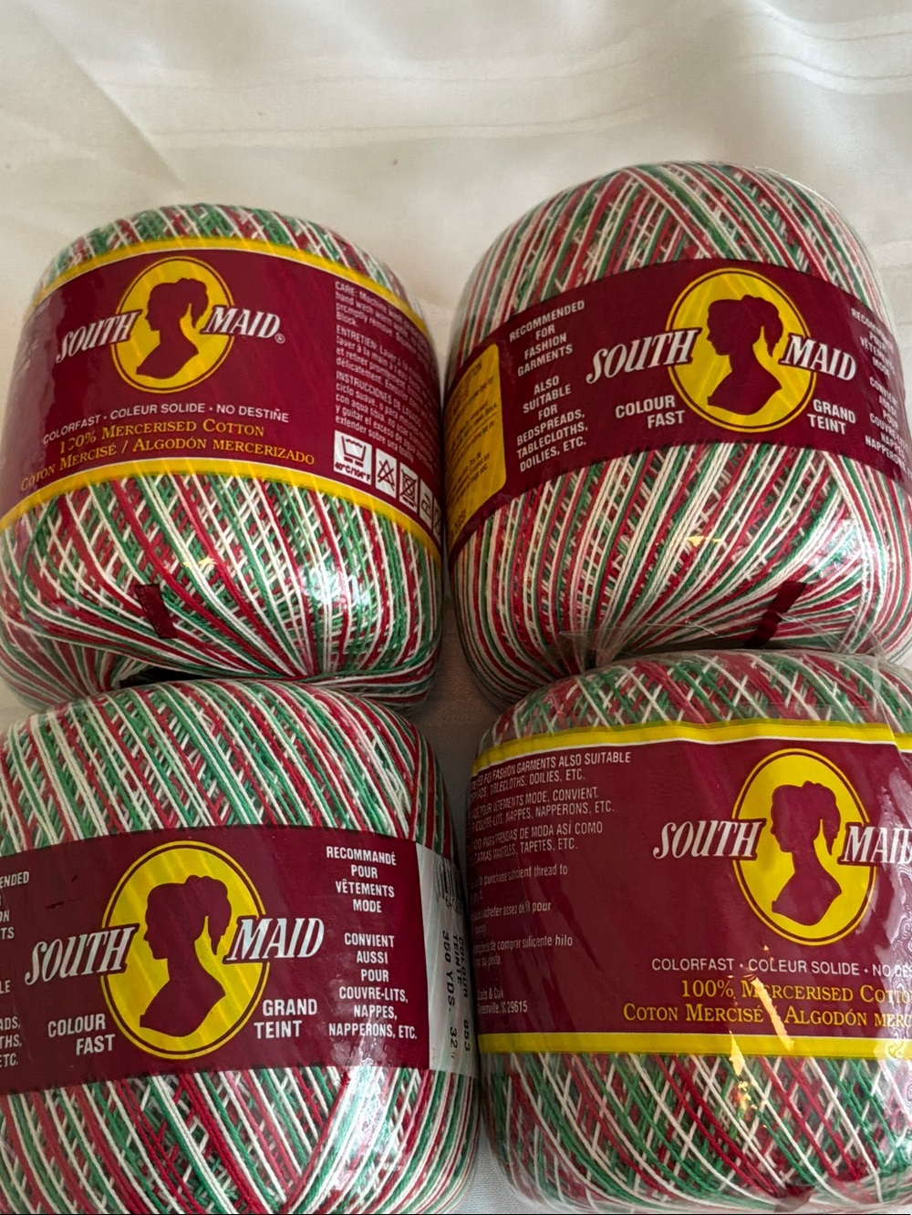 Multicolor Crochet Thread Balls — Red, Green & White (4-Pack)